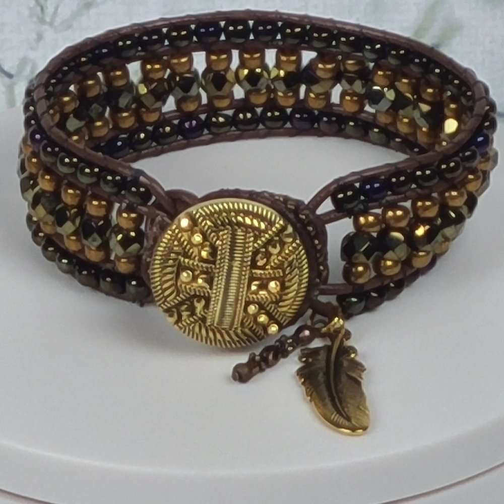 Brown Crystal and Leather Bracelet